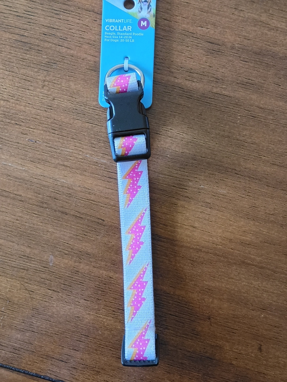 Vibrant Dog Collar with Pink and Yellow Lightning Bolts - Medium